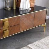 78" Modern Black & Walnut TV Stand Solid Wood Entertainment Center with 4 Doors & 2 Drawers-Furniture,Living Room Furniture,TV Stands