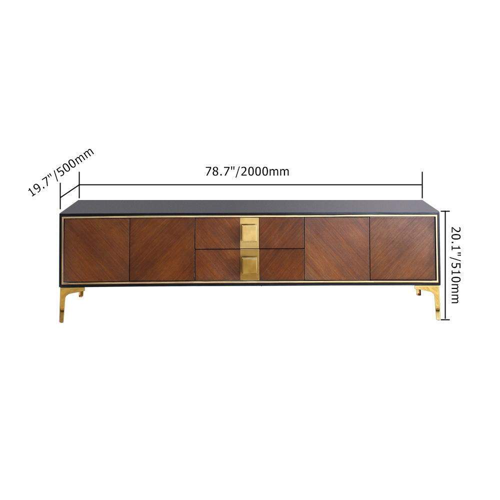 78" Modern Black & Walnut TV Stand Solid Wood Entertainment Center with 4 Doors & 2 Drawers-Furniture,Living Room Furniture,TV Stands