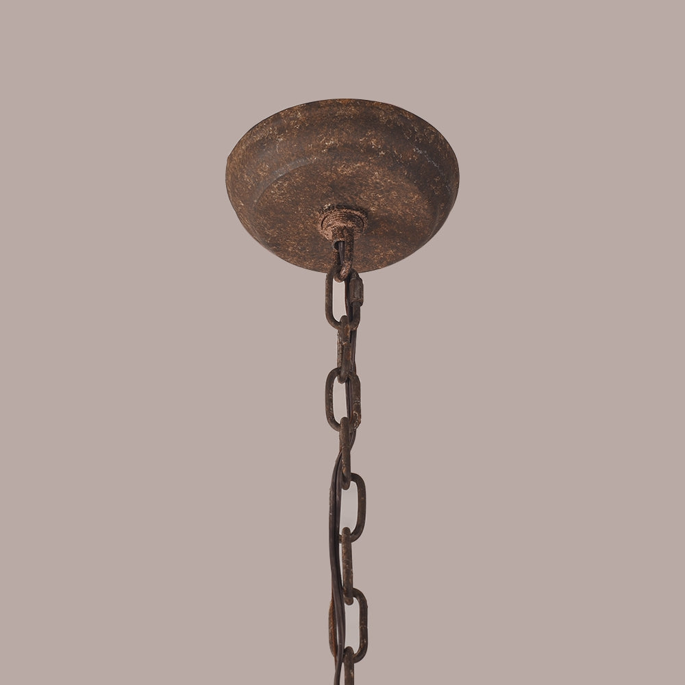 Rustic Flaxen Hemp Rope & Metal 8-Light Round Candelabra Chandelier in Rust