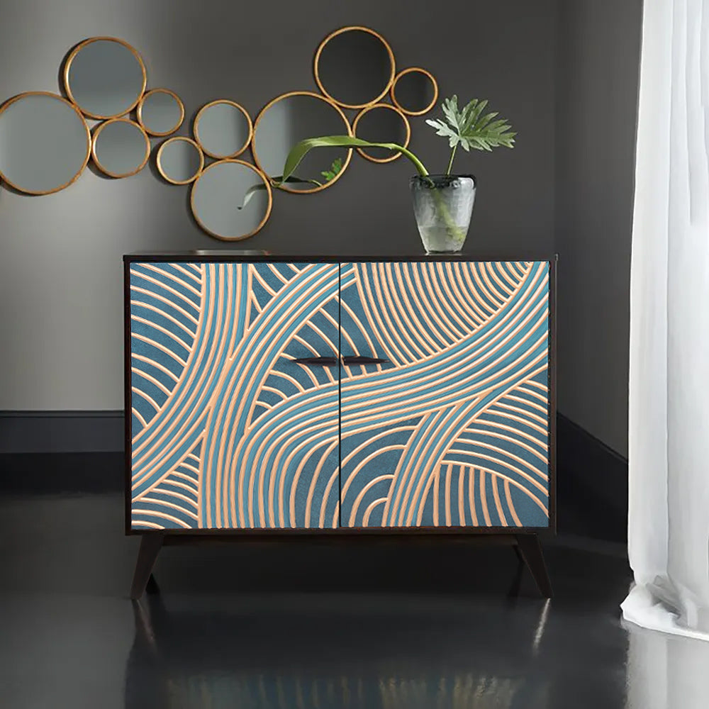 Modern 40" Peacock Blue Pine Wood Buffet Sideboard with 2 Doors