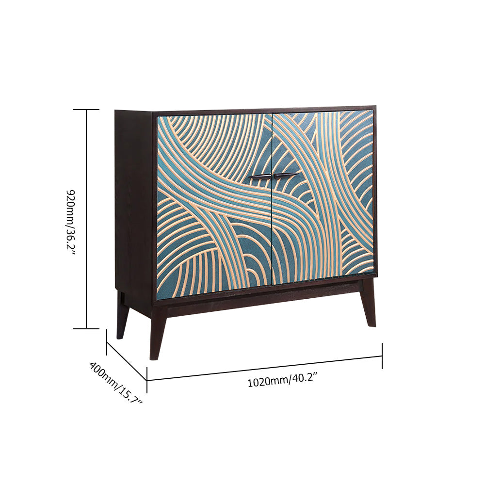 Modern 40" Peacock Blue Pine Wood Buffet Sideboard with 2 Doors