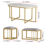 Modern White Oval Dining Table with Stools Faux Marble Top & Metal Frame