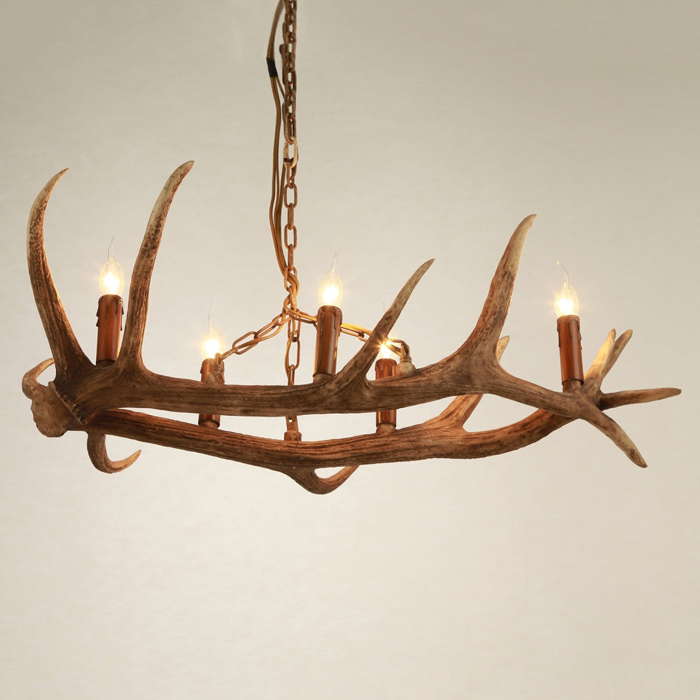 Rustic Faux Deer Antler Resin Twig Island / Pool Table Pendant Light & 5 Candle Lights