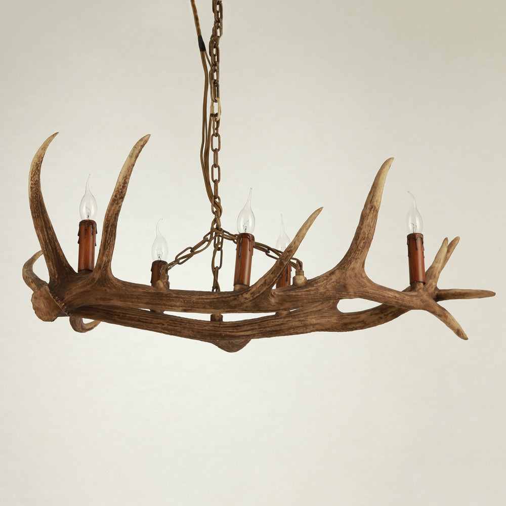 Rustic Faux Deer Antler Resin Twig Island / Pool Table Pendant Light & 5 Candle Lights