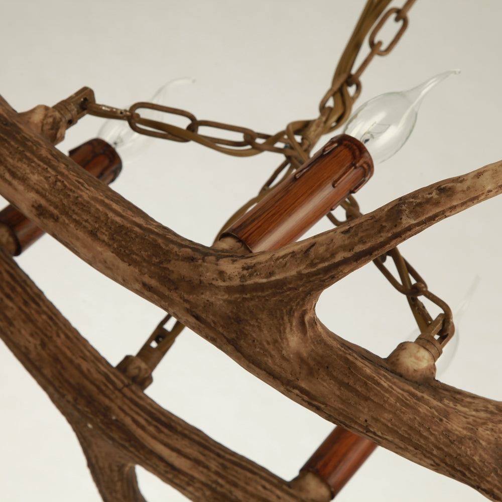 Rustic Faux Deer Antler Resin Twig Island / Pool Table Pendant Light & 5 Candle Lights