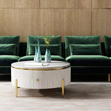 Modern Round Coffee Table with Storage Faux Marble Accent Table Stainless Steel in Gold-Richsoul-Coffee Tables,Furniture,Living Room Furniture
