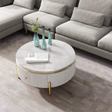 Modern Round Coffee Table with Storage Faux Marble Accent Table Stainless Steel in Gold-Richsoul-Coffee Tables,Furniture,Living Room Furniture