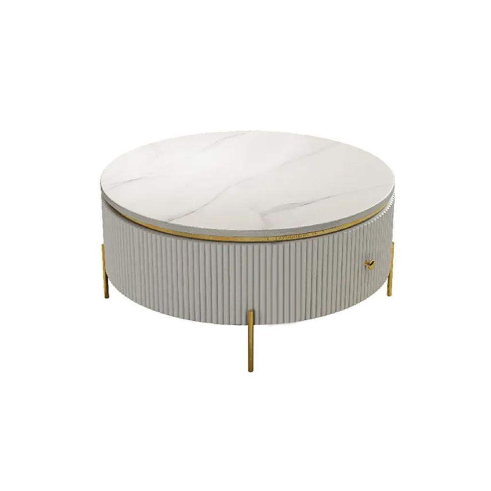 Modern Round Coffee Table with Storage Faux Marble Accent Table Stainless Steel in Gold-Richsoul-Coffee Tables,Furniture,Living Room Furniture