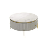 Modern Round Coffee Table with Storage Faux Marble Accent Table Stainless Steel in Gold-Richsoul-Coffee Tables,Furniture,Living Room Furniture