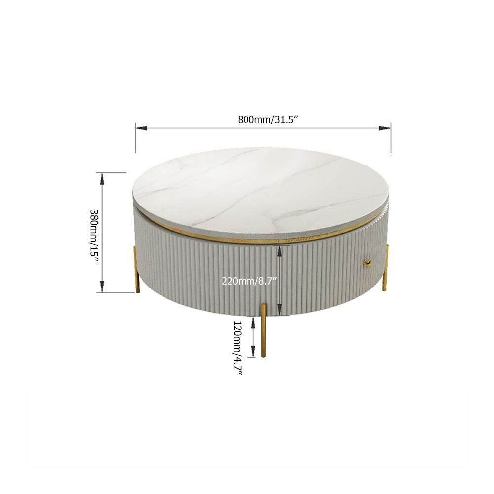 Modern Round Coffee Table with Storage Faux Marble Accent Table Stainless Steel in Gold-Richsoul-Coffee Tables,Furniture,Living Room Furniture