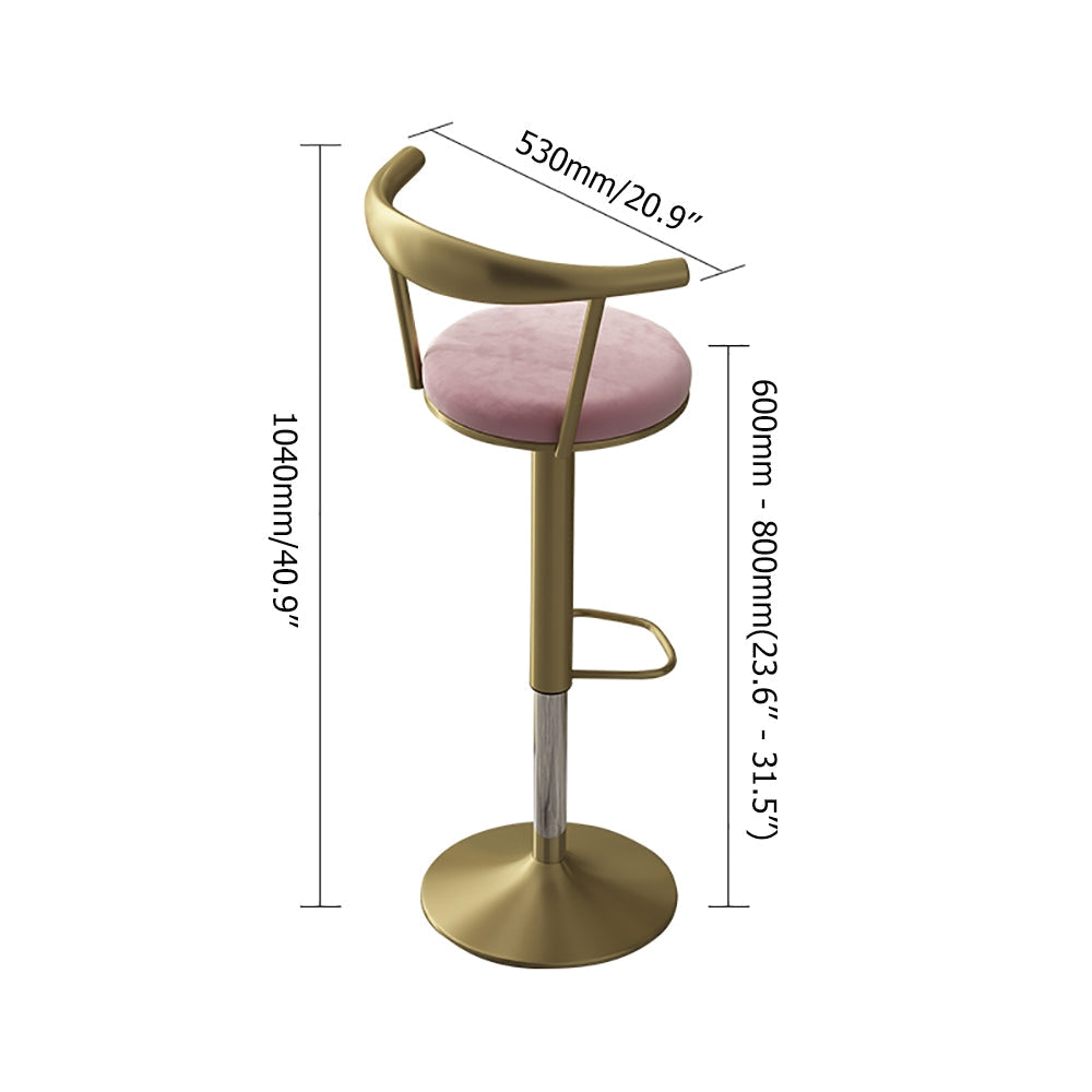 40.9" Bar Stool with Backrest Velvet Upholstery Bar Height with Footrest Pink Bar Chair