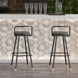 Modern Black Metal Bar Stool Set of 2 with Backs & Footrest PU Leather Upholstery