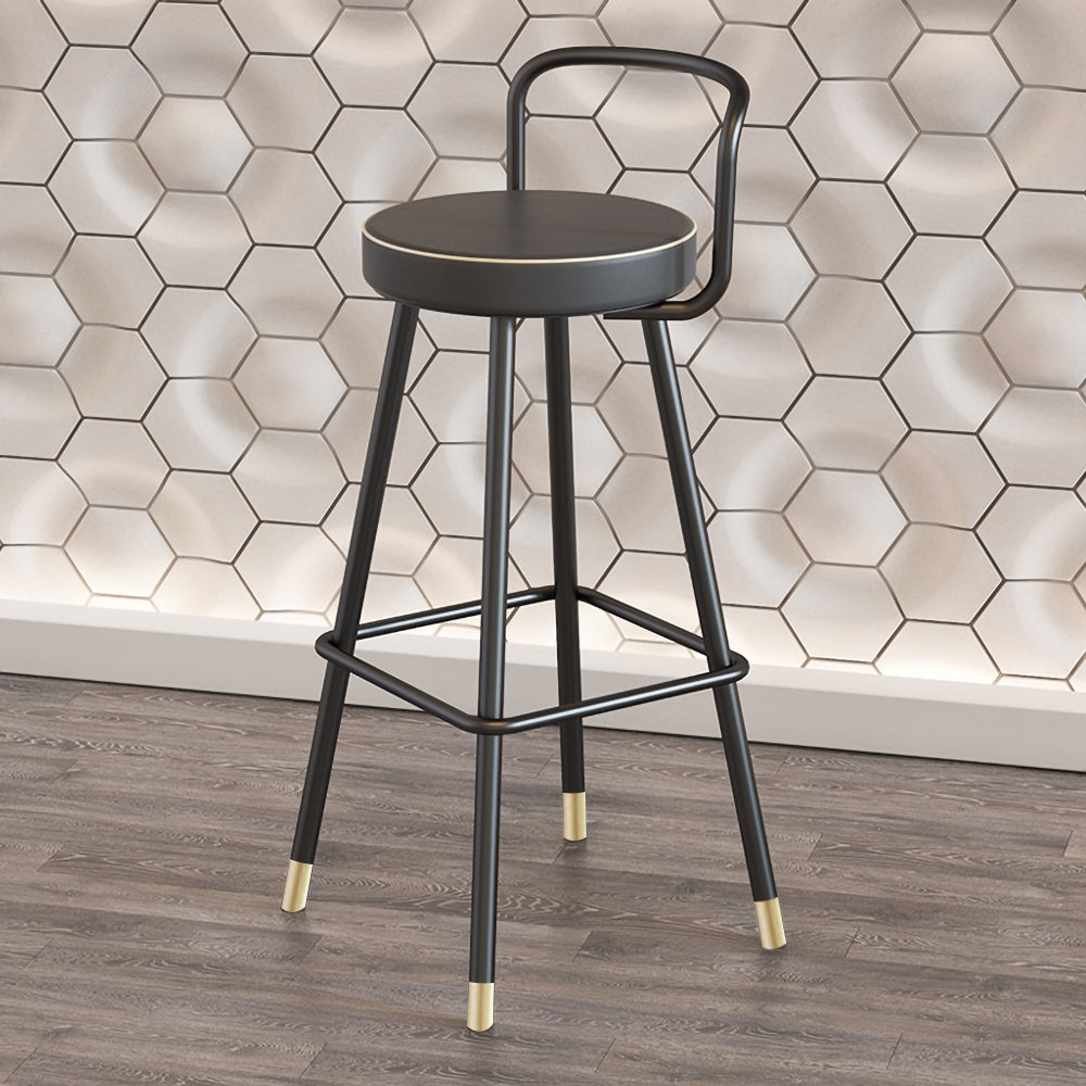 Modern Black Metal Bar Stool Set of 2 with Backs & Footrest PU Leather Upholstery