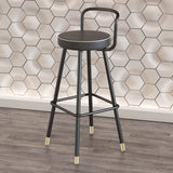 Modern Black Metal Bar Stool Set of 2 with Backs & Footrest PU Leather Upholstery