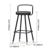 Modern Black Metal Bar Stool Set of 2 with Backs & Footrest PU Leather Upholstery