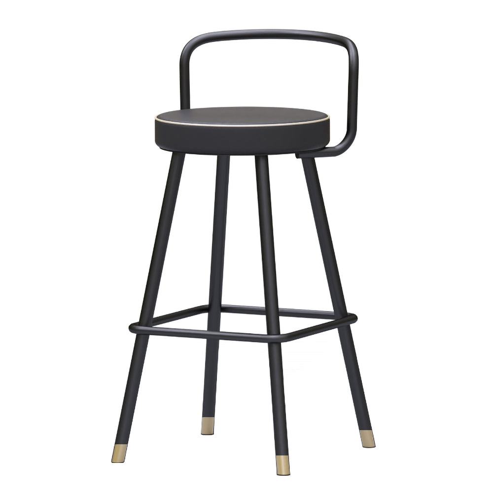 Modern Black Metal Bar Stool Set of 2 with Backs & Footrest PU Leather Upholstery