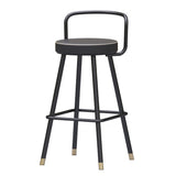 Modern Black Metal Bar Stool Set of 2 with Backs & Footrest PU Leather Upholstery