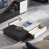 Black & White Coffee Table with Storage Rectangle Stone Top & Wood Drawers-Richsoul-Coffee Tables,Furniture,Living Room Furniture