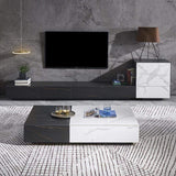 Black & White Coffee Table with Storage Rectangle Stone Top & Wood Drawers-Richsoul-Coffee Tables,Furniture,Living Room Furniture