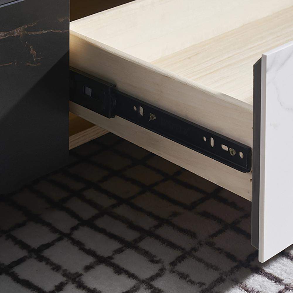 Black & White Coffee Table with Storage Rectangle Stone Top & Wood Drawers-Richsoul-Coffee Tables,Furniture,Living Room Furniture