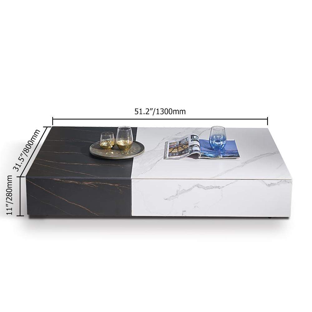 Black & White Coffee Table with Storage Rectangle Stone Top & Wood Drawers-Richsoul-Coffee Tables,Furniture,Living Room Furniture