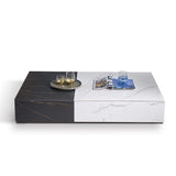 Black & White Coffee Table with Storage Rectangle Stone Top & Wood Drawers-Richsoul-Coffee Tables,Furniture,Living Room Furniture