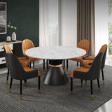47.2" Round White Stone Dining Table Black Carbon Steel Base