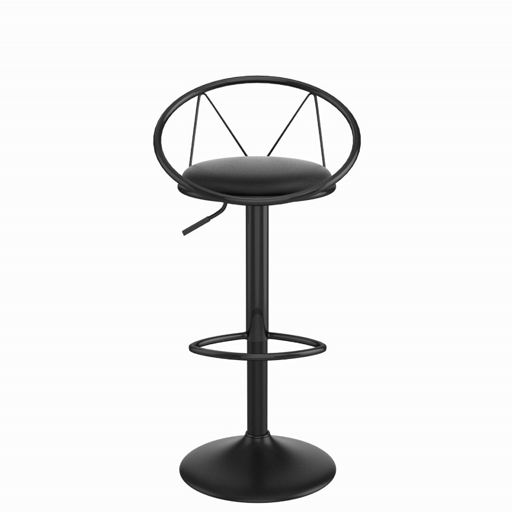 Modern Upholstered Adjustable Height Swivel Black Bar Stool Set of 2