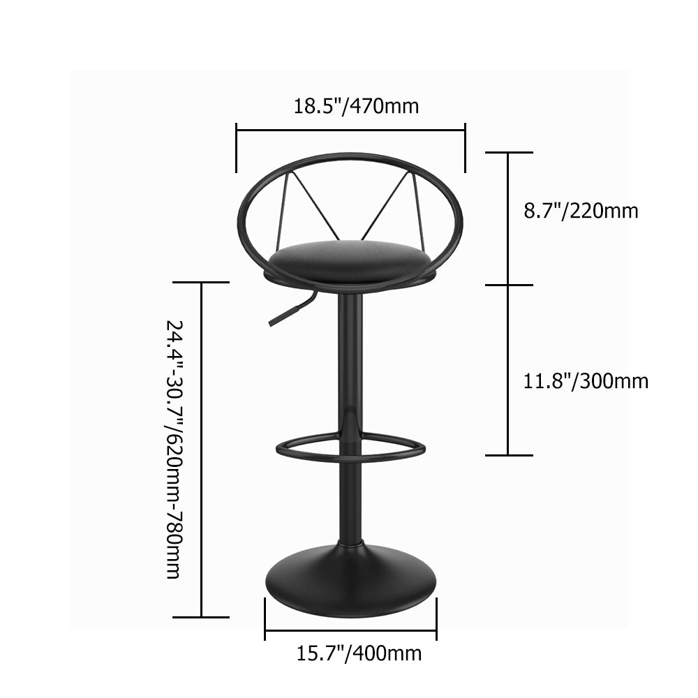 Modern Upholstered Adjustable Height Swivel Black Bar Stool Set of 2