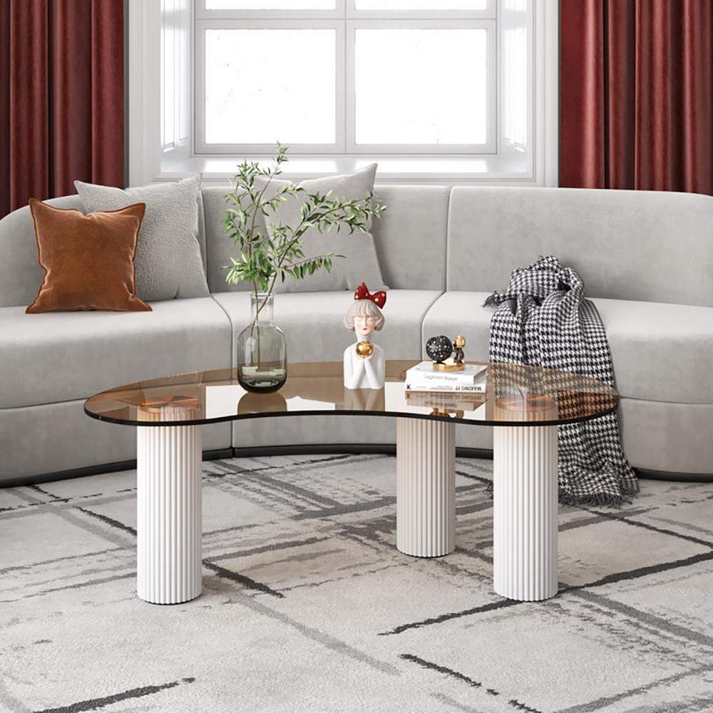 Modern Coffee Table with Tempered Glass & Solid Wood Legs-Richsoul-Coffee Tables,Furniture,Living Room Furniture