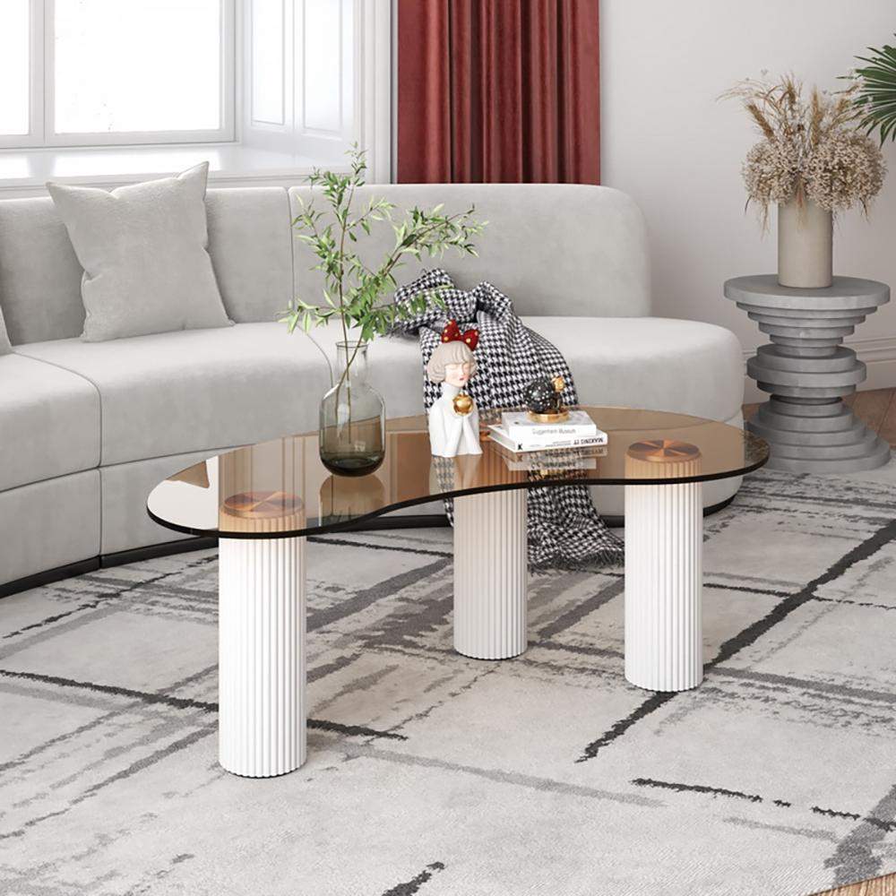 Modern Coffee Table with Tempered Glass & Solid Wood Legs-Richsoul-Coffee Tables,Furniture,Living Room Furniture