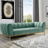 Modern Green Velvet Upholstered Sofa 3-Seater Sofa Gold Stainless Steel Base-Richsoul-Furniture,Living Room Furniture,Sofas & Loveseats