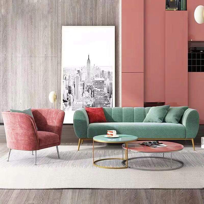 Modern Green Velvet Upholstered Sofa 3-Seater Sofa Gold Stainless Steel Base-Richsoul-Furniture,Living Room Furniture,Sofas & Loveseats
