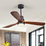 52" LED Ceiling Fan with 3 Walnut Blades Glass Shade Ceiling Fan with Remote Control