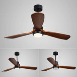 52" LED Ceiling Fan with 3 Walnut Blades Glass Shade Ceiling Fan with Remote Control