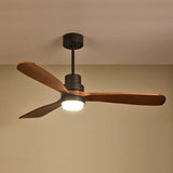 52" LED Ceiling Fan with 3 Walnut Blades Glass Shade Ceiling Fan with Remote Control