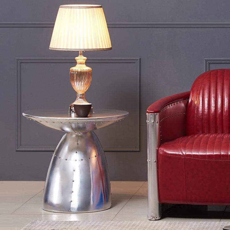 Zado Industrial Silver End Table Mushroom Shape Side Table with Rivet Accents-Richsoul-End & Side Tables,Furniture,Living Room Furniture