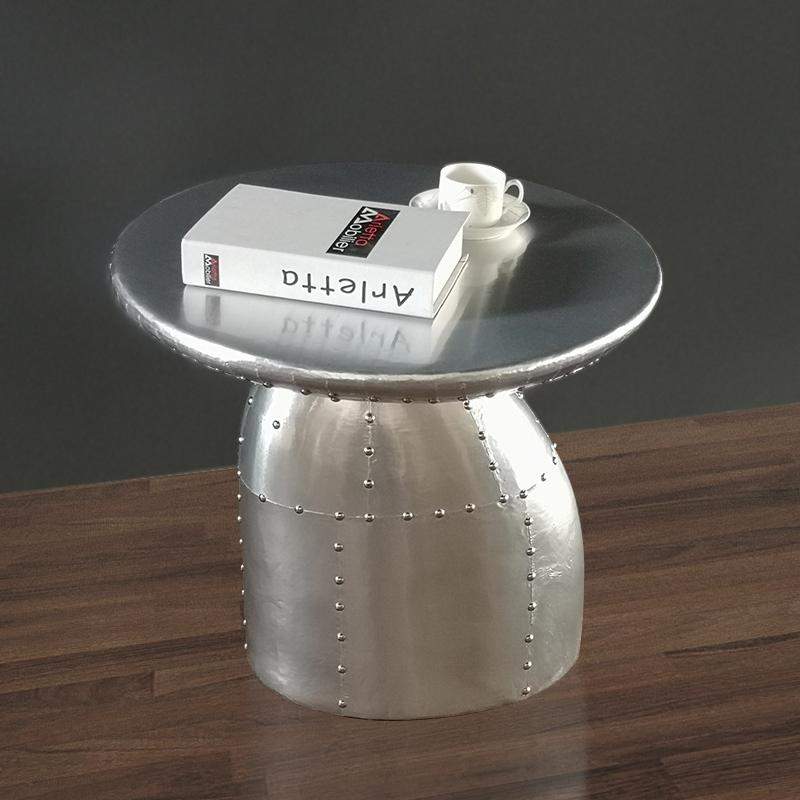 Zado Industrial Silver End Table Mushroom Shape Side Table with Rivet Accents-Richsoul-End & Side Tables,Furniture,Living Room Furniture