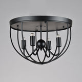 Rustic Black Metal Round Cage Semi Flush Mount Ceiling Light with 4 Candelabra Shaped Lights