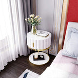 Elegant White Faux Marble Side Table with Velvet Shelf & Gold Metal Base