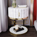 White Round Faux Marble Side Table with Storage Velvet Gold Finish-Richsoul-End & Side Tables,Furniture,Living Room Furniture