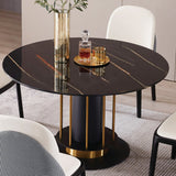 Round Dining Table Modern Black Marble Dining Table Stainless Steel Base