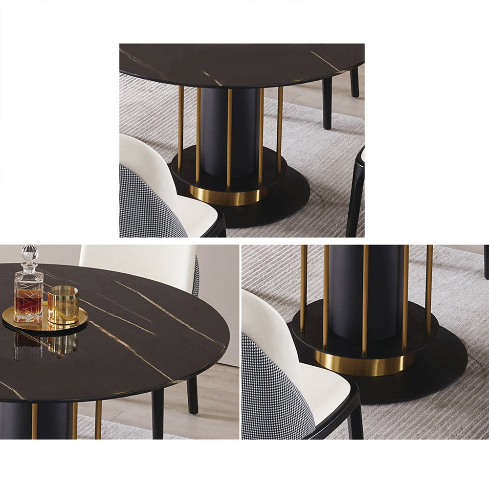 Round Dining Table Modern Black Marble Dining Table Stainless Steel Base