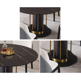 Round Dining Table Modern Black Marble Dining Table Stainless Steel Base