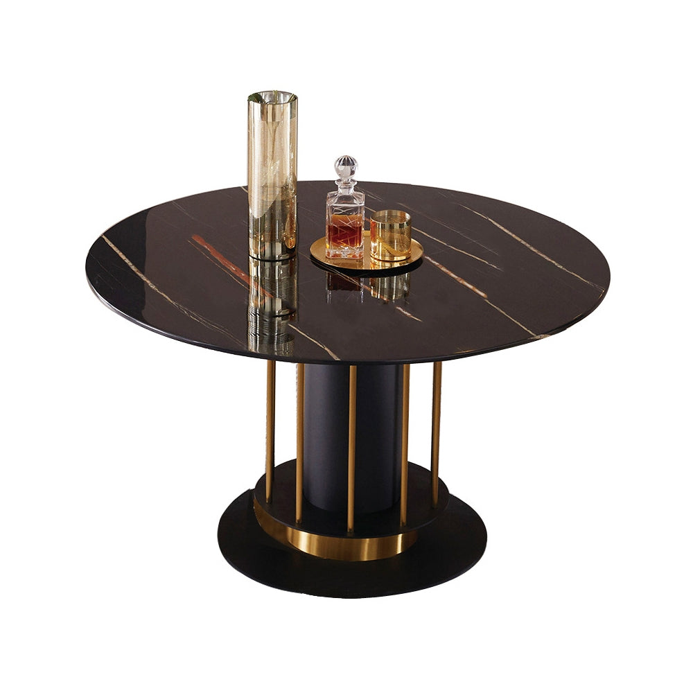 Round Dining Table Modern Black Marble Dining Table Stainless Steel Base