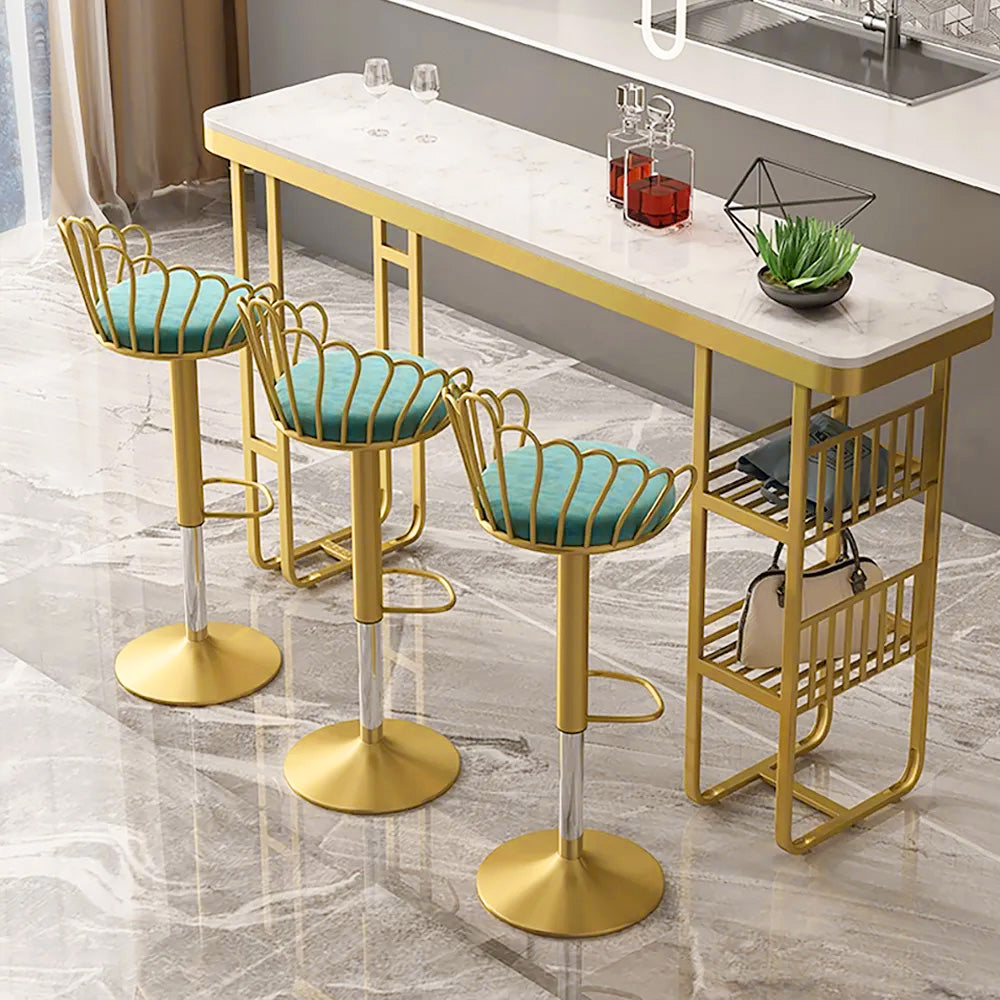 Bar Stool Bar Height Bar Stool with Backrest Velvet Upholstery Set of 2 in Gold Finish