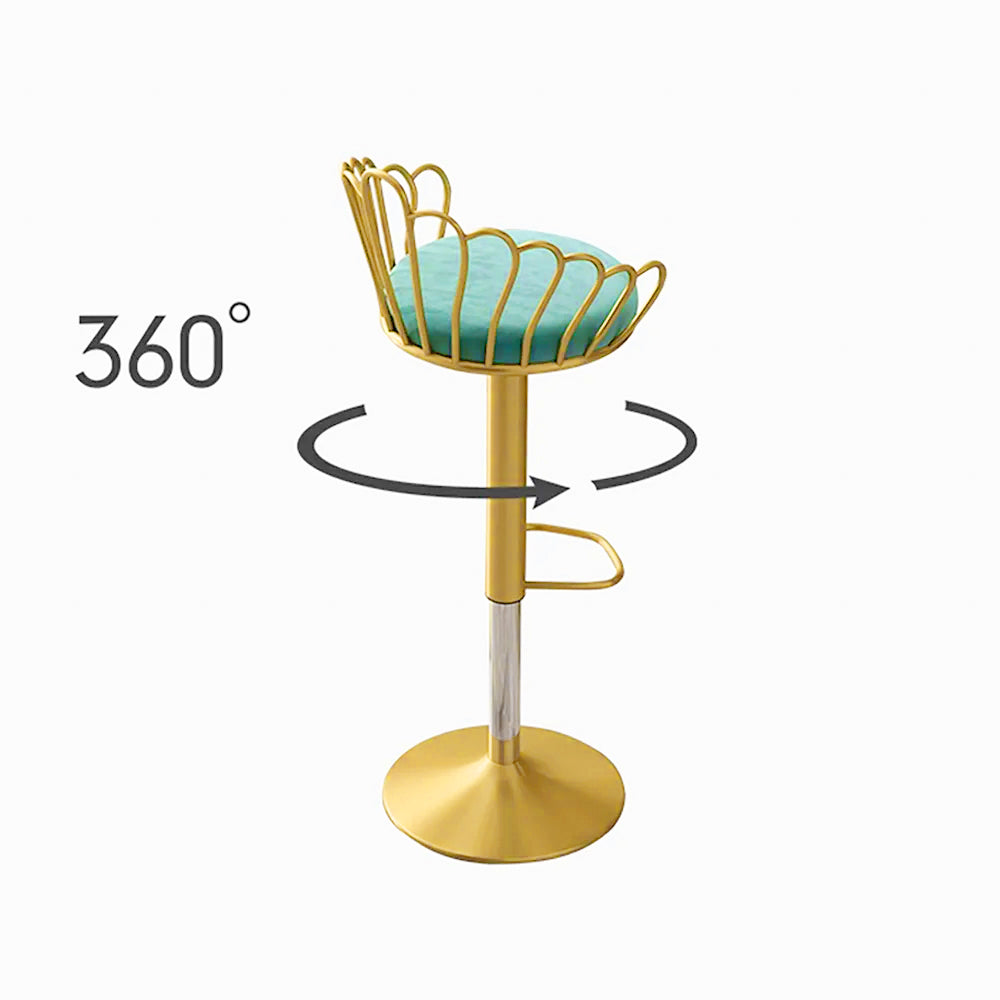 Bar Stool Bar Height Bar Stool with Backrest Velvet Upholstery Set of 2 in Gold Finish