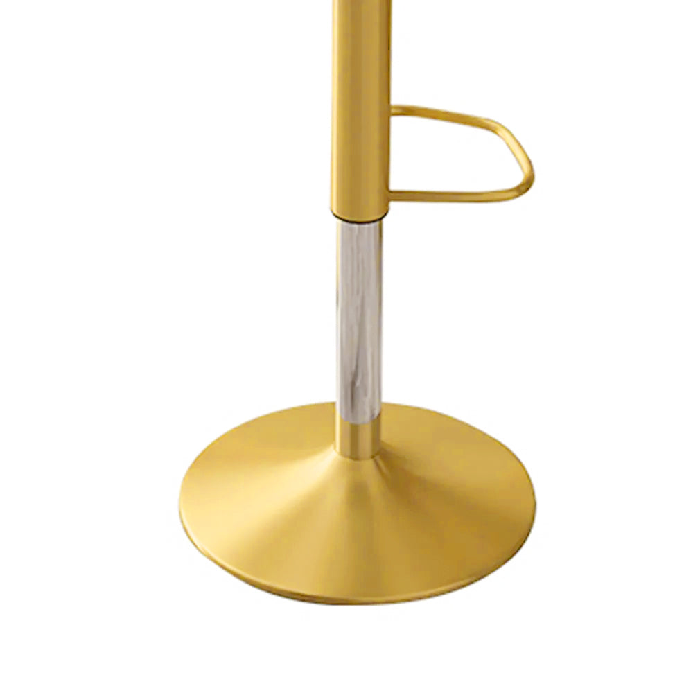 Bar Stool Bar Height Bar Stool with Backrest Velvet Upholstery Set of 2 in Gold Finish