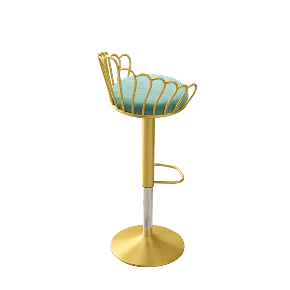 Bar Stool Bar Height Bar Stool with Backrest Velvet Upholstery Set of 2 in Gold Finish
