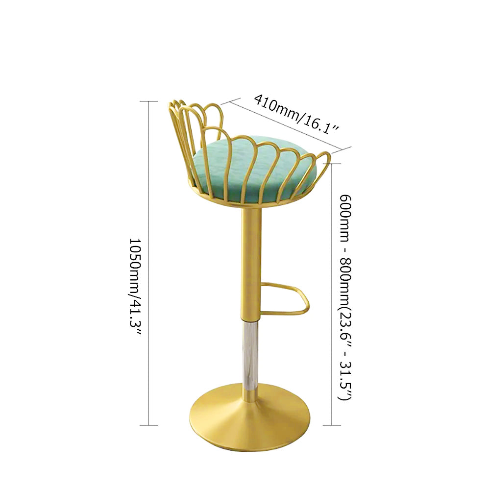 Bar Stool Bar Height Bar Stool with Backrest Velvet Upholstery Set of 2 in Gold Finish
